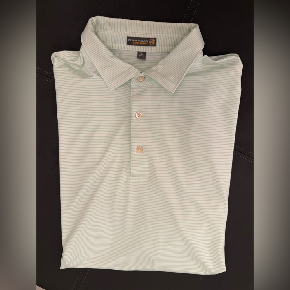 Peter Millar Polo Golf Summer Comfort Men's XL Light Green Striped